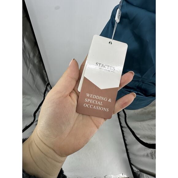 NEW Stacees Size 4 Women Pleated Sheath Mini Dress Prom Formal Evening Teal KA17 - Picture 4 of 9